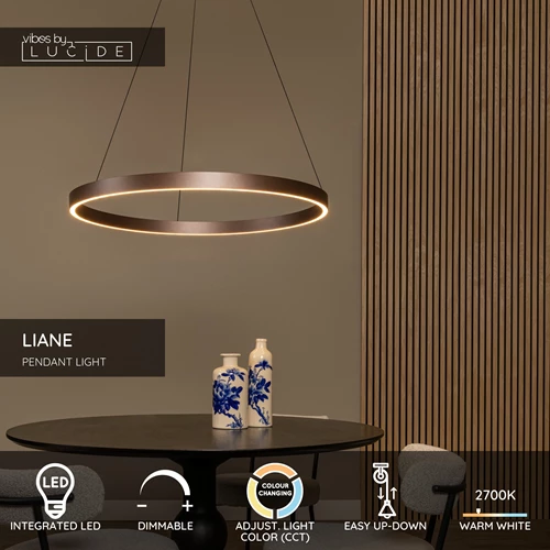 Lucide LIANE - Pendant light - Ø 80 cm - LED Dim. - CCT - 2x36W 2700K/4000K - Rust Brown | Vibes - USP